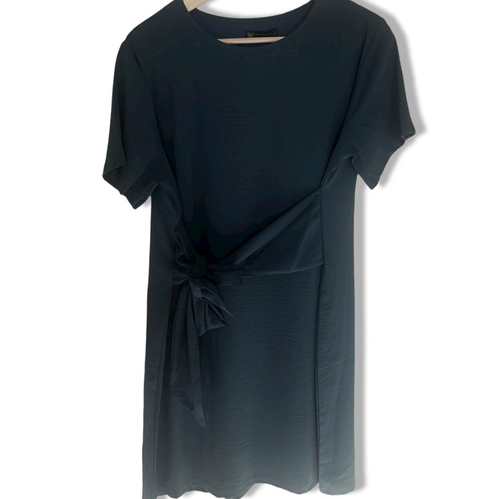 Pretty Garden - L - Blue Wrap Tie Dress